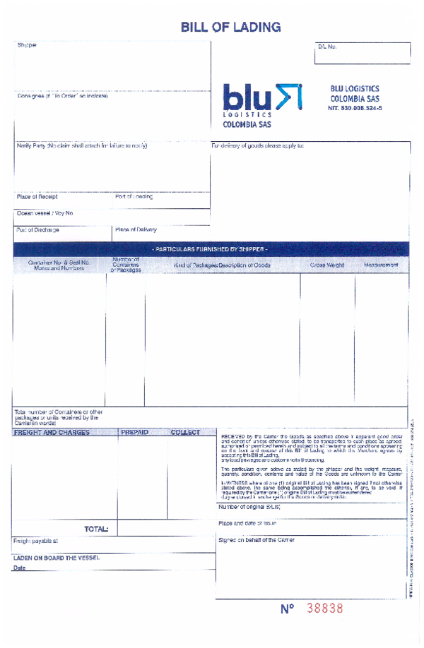 Blu Logistics bill off landing